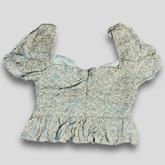 ASTR NWT Y2K PUFF SLEEVE FLORAL COTTAGE FESTIVAL PREPPY NWT TOP BLUE XL - Picture 2 of 11